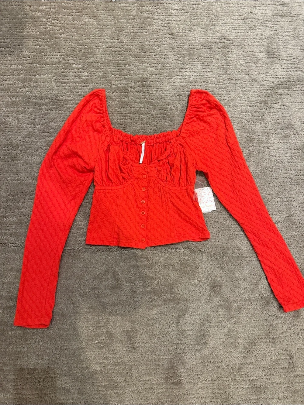 Free People Red Long-Sleeve Square Neck Crop Top large